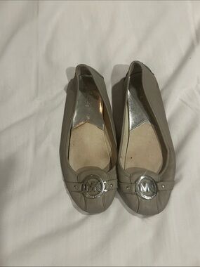Michael Kors Taupe Leather MK Logo Ballet Flats